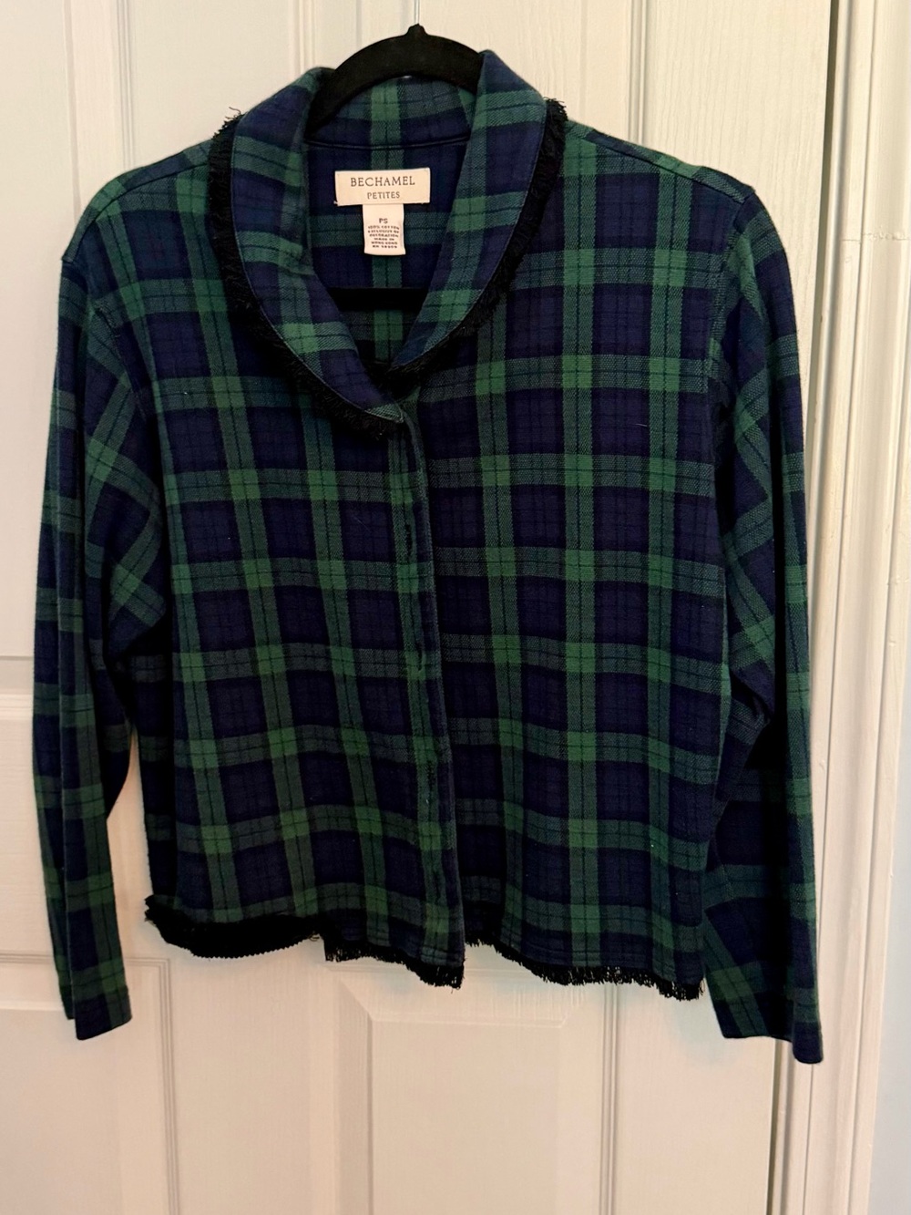 Bechamel Green and Navy Plaid Petite Jacket | Size PS | 100% cotton